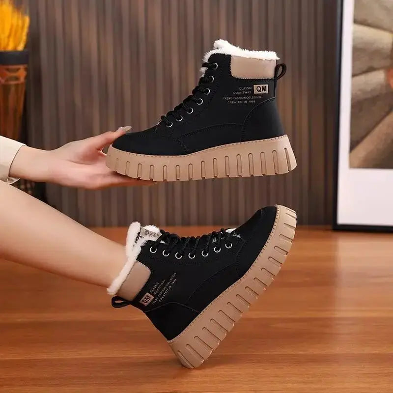 Warm Fleece Lined Cotton Shoes Winter Casual Anti-Slip Outdoor Soft Bottom Women's Footwear Comfortable Spring Season Wear
