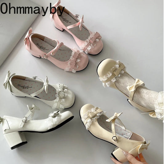 2026 New Spring Cute JK Women Mary Jane Shoes Fashion Butterfly-knot Shoes Outdoor Women's Party Dress Leather Pumps
