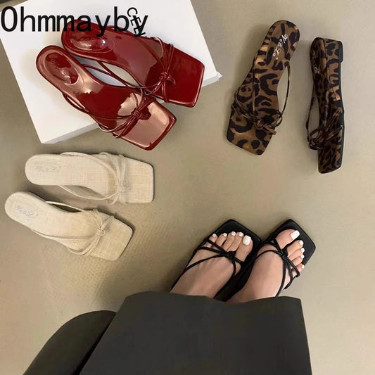 2025 Summer Women Wedges Heel Flip Flop Fashion Leopard Print Clip Toe Slides Ladies Outdoor Beach Dress Slippers