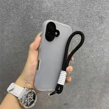 Soft Matte Candy Clear Phone Case with Wrist Strap for iPhone 17 / 16 / 15 / 14 / 13 / 12 / 11 / X / XS / 7 / 8 Plus