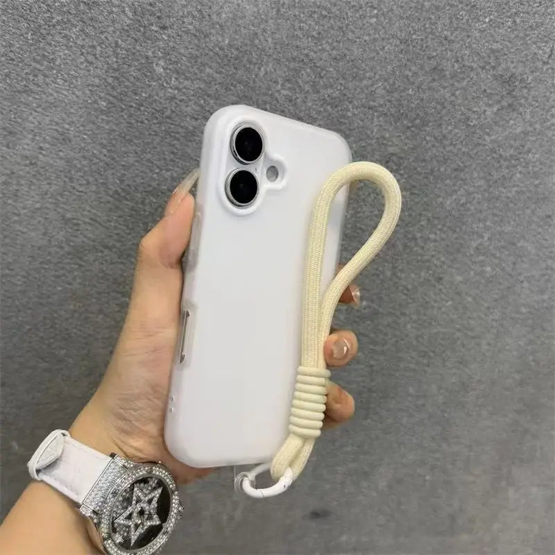Soft Matte Candy Clear Phone Case with Wrist Strap for iPhone 17 / 16 / 15 / 14 / 13 / 12 / 11 / X / XS / 7 / 8 Plus
