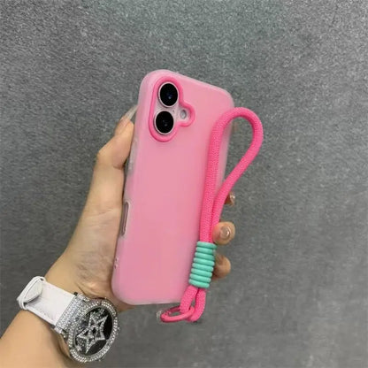 Soft Matte Candy Clear Phone Case with Wrist Strap for iPhone 17 / 16 / 15 / 14 / 13 / 12 / 11 / X / XS / 7 / 8 Plus