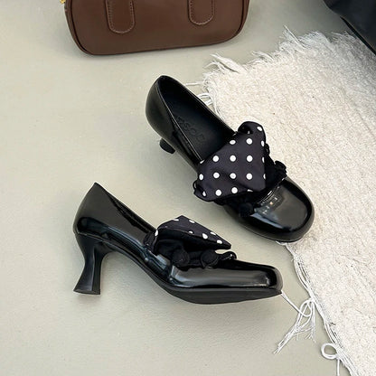 Vintage Polka Dot Thick Heel Women Mary Jane Shoes Outdoor Slip On Pumps Spring Autumn Eelgant Dress Leather Single Shoes