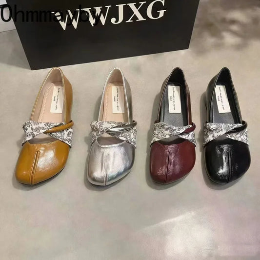 2026 New Spring Internal Elevation Women Mary Jane Shoes Fashion Shallow Slip On Shoes Ladies Elegant Printed Ribbon Dress Shoes