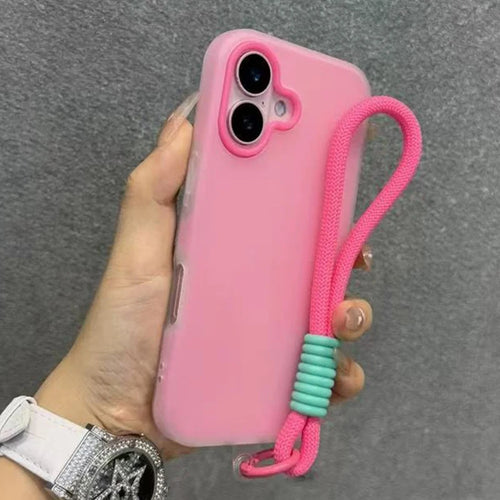 Soft Matte Candy Clear Phone Case with Wrist Strap for iPhone 17 / 16 / 15 / 14 / 13 / 12 / 11 / X / XS / 7 / 8 Plus