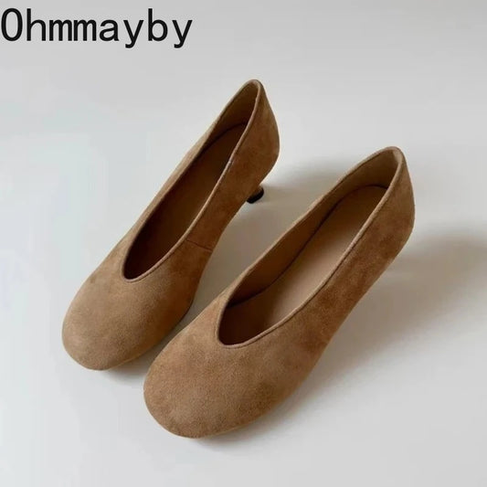 2026 New Spring Thick Heel Suede Women Mary Jane Shoes Fashion Round Toe Slip On Shoes Ladies Elegant Party Dress Pumps