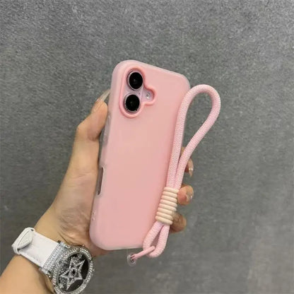 Soft Matte Candy Clear Phone Case with Wrist Strap for iPhone 17 / 16 / 15 / 14 / 13 / 12 / 11 / X / XS / 7 / 8 Plus