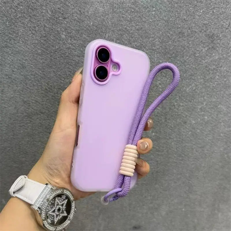 Soft Matte Candy Clear Phone Case with Wrist Strap for iPhone 17 / 16 / 15 / 14 / 13 / 12 / 11 / X / XS / 7 / 8 Plus