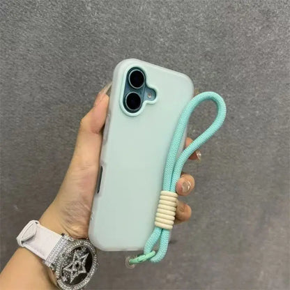 Soft Matte Candy Clear Phone Case with Wrist Strap for iPhone 17 / 16 / 15 / 14 / 13 / 12 / 11 / X / XS / 7 / 8 Plus